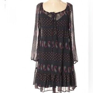 Black boho paisley print sheer overlay dress size small